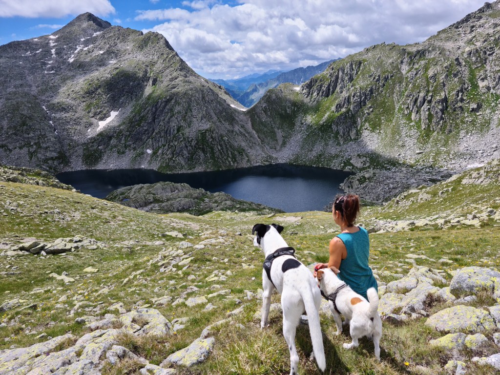 Nano e Bruno al Lago Gelato poco sotto il Passo Val Gelada