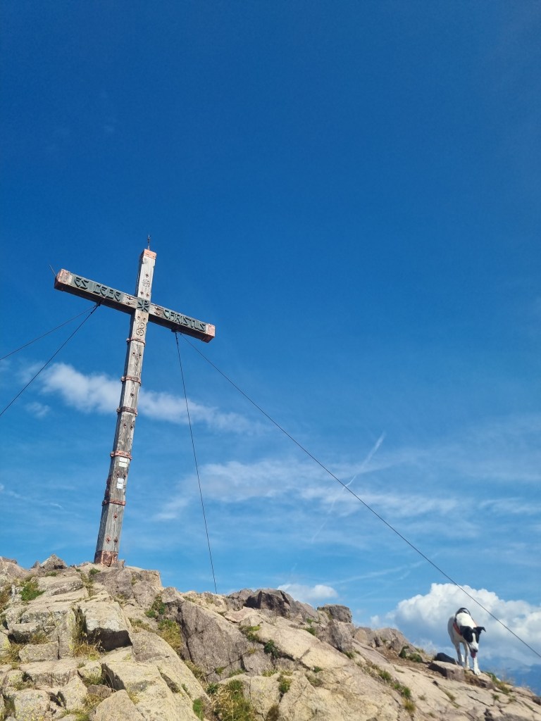 Bruno alla croce di vetta del Monte Luco a 2.434 metri